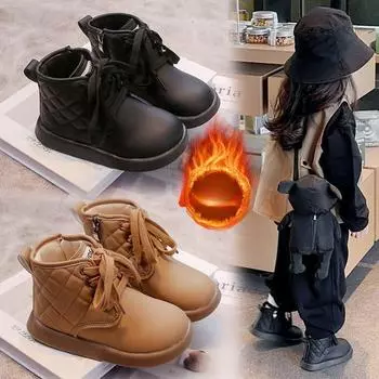 Ботинки Martin для мальчиков, новые зимние детские ботинки, кожаные ботинки для девочек в британском стиле, короткие замшевые ботинки для малышей с мягкой подошвой 23 чёрный