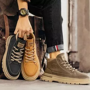 Ботинки Martin для мужчин, летние с плюшем и толстой теплой хлопковой обувью, мужские высокие кожаные ботинки, кожаные зимние ботинки на толстой подошве 39 чёрный