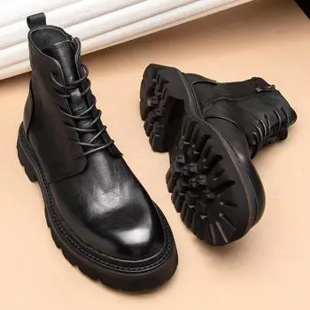 Ботинки Martin из британской кожи в стиле ретро, короткие повседневные туфли с круглым носком, кожаные туфли с высоким берцем, зимние мужские ботинки на платформе Tide 38 коричневый