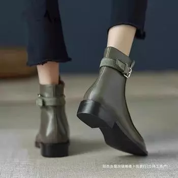 Ботинки Martin из французской кожи с квадратным носком, женские, осень-зима 2025 года, новые, в стиле ретро, с боковой молнией, на толстом каблуке, короткие ботинки 35