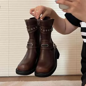 Ботинки Martin из коровьей кожи в стиле ретро с толстым каблуком и утолщением, женские, британского стиля, коричневые, повседневные, в стиле Майяра, короткие, средней длины 35 коричневый