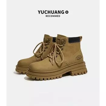 Ботинки Martin из коровьей кожи, винтажные короткие ботинки, сапоги из ревеня 34 жёлтый