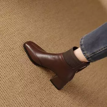 Ботинки Martin из мягкой кожи на грубом каблуке, женские, шерстяные, вязаные, узкие, средний каблук, квадратная головка сзади, на молнии, женские 35 коричневый