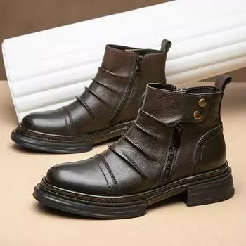 Ботинки Martin из натуральной кожи с высоким берцем, мужские, сезонные, мягкие, нескользящие, повседневные, мужские, среднего размера, повседневные ботинки Chelsea 38 чёрный