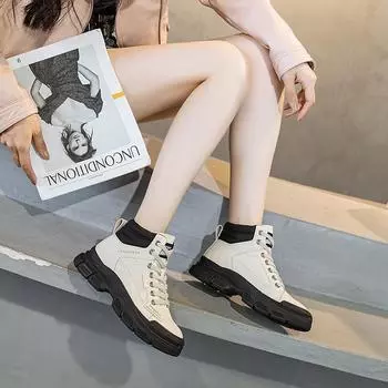 Ботинки Martin из натуральной кожи, теплые короткие ботинки, женские туфли с подкладкой на весну и осень 35 чёрный