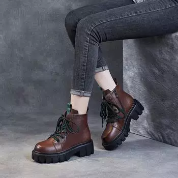 Ботинки Martin из натуральной кожи, увеличенная высота, короткие сапоги с толстой подошвой 35 чёрный