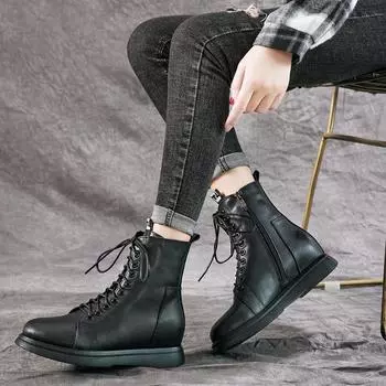 Ботинки Martin из натуральной кожи, женская обувь, ретро, внутренняя высота из коровьей кожи, рыцарские сапоги 34 чёрный