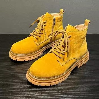 Ботинки Martin из ревеня, осенние, высокие, с круглым носком, в ретро-британском стиле, универсальные, повседневные, рабочие ботинки 2052-B 38 абрикосовый