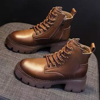 Ботинки Martin, кожаные короткие ботинки, одинарные ботинки с толстой подошвой 34 коричневый