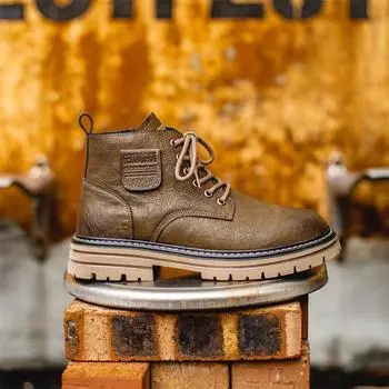 Ботинки Martin мужские ботинки оснастка новые мужские высокие ботинки среднего берца британский стиль кожаные короткие ботинки на толстой подошве мужские туфли с увеличенным голенищем 38 хаки