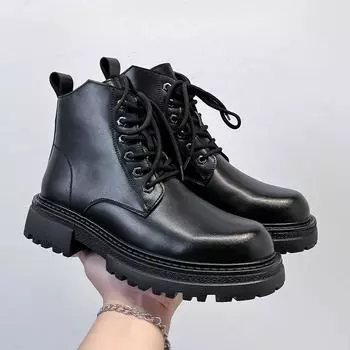 Ботинки Martin мужские британские ветряные локомотивные инструментальные ботинки мужские кожаные туфли с толстой подошвой и высоким голенищем короткие ретро-ботинки 25008-A 38 чёрный