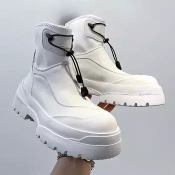 Ботинки Martin мужские дизайнерские Sense Personality Upturned Head Tooling Big Head Derby Shoes Thick Sole Heightening Locomotive Short Boots 22318-J 38 белый