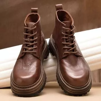 Ботинки Martin мужские из натуральной кожи модные британские ретро высокие кожаные туфли дышащие ботинки из конской кожи на толстой подошве 38 коричневый