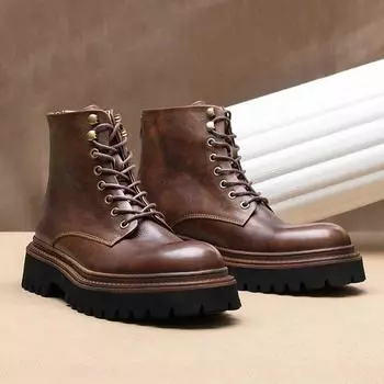 Ботинки Martin мужские из натуральной кожи модные британские ретро высокие кожаные туфли дышащие ботинки из коровьей кожи на платформе 38 коричневый