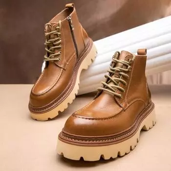 Ботинки Martin мужские из натуральной кожи модные британские ретро высокие кожаные туфли дышащие ботинки из коровьей кожи на платформе 38 коричневый