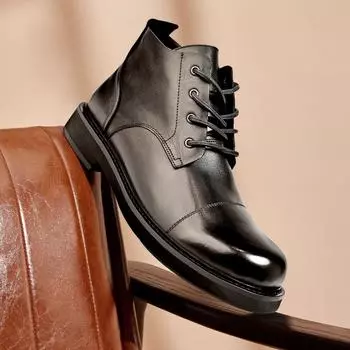 Ботинки Martin мужские кожаные британские повседневные кожаные туфли деловая помощь мужские большие кожаные ботинки мягкие подошвы короткие ботинки 38 чёрный