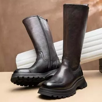 Ботинки Martin мужские кожаные мужские ботинки длинные британские ретро высокие сапоги для верховой езды дышащие ботинки из коровьей кожи на толстой подошве 38 чёрный