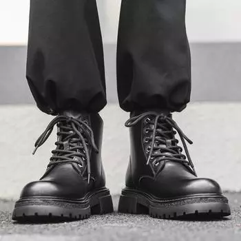 Ботинки Martin мужские кожаные туфли с толстой подошвой и высоким голенищем, зимние бархатные ботинки Locomotive Tooling Boots 25008-J 38 чёрный