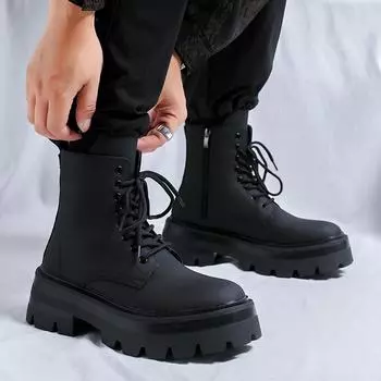 Ботинки Martin мужские кожаные туфли с толстой подошвой, увеличивающие рост, новые кожаные ботинки, ботинки дерби средней высоты 3320-R 38 чёрный