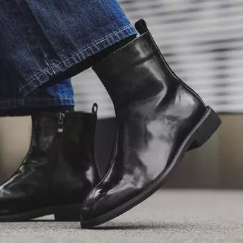 Ботинки Martin мужские квадратные ботинки челси в британском стиле высокие кожаные туфли ретро трендовые короткие ботинки 89757-J 38 чёрный