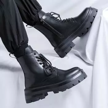 Ботинки Martin мужские на толстой подошве с высоким голенищем, кожаные туфли с высоким голенищем, короткие ботинки в британском стиле 3318-R 38 чёрный