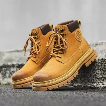 Ботинки Martin мужские на толстой подошве с эффектом роста ревеня сапоги ретро зимние бархатные высокие рабочие ботинки 44306-R 38 коричневый