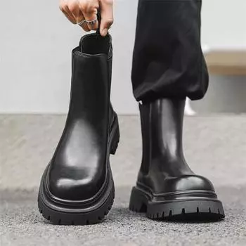 Ботинки Martin мужские низкие черные новые кожаные туфли на платформе с увеличенным голенищем ретро-ботинки челси 2865-J 38 чёрный