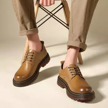 Ботинки Martin мужские низкие с большим носком, повседневные кожаные туфли в британском стиле с подошвой из говяжьих сухожилий, ретро-модные туфли, ретро-мужские туфли на платформе 38 коричневый