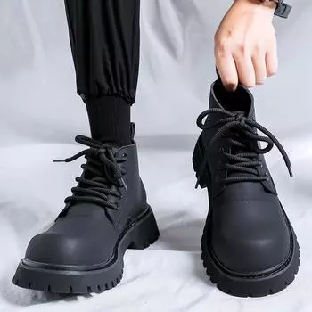 Ботинки Martin мужские новые высокие кожаные туфли с большим носком туфли дерби на толстой подошве короткие ботинки с креплением на щиколотке 32053-R 38 чёрный