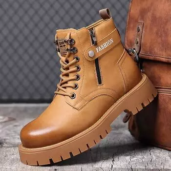 Ботинки Martin мужские осенне-зимние новые бархатные теплые высокие повседневные на толстой подошве универсальные хлопковые ботинки мужские 38 коричневый