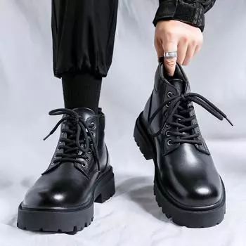 Ботинки Martin мужские осенние британские сапоги в стиле ретро из ревеня, повседневные, с толстой подошвой, с высоким голенищем 66591-J 38 чёрный