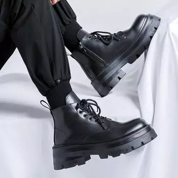 Ботинки Martin мужские осенние на толстой подошве, увеличивающие рост, в британском стиле, короткие универсальные локомотивные короткие ботинки 3321-R 38 чёрный