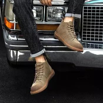 Ботинки Martin мужские осенние универсальные высокие повседневные туфли ретро тренд кожаные короткие ботинки на платформе британский стиль инструментальные мужские ботинки 38 хаки