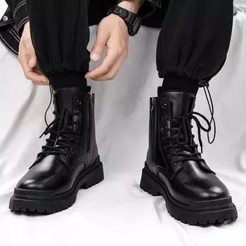 Ботинки Martin мужские осенние высокие ботинки на платформе локомотив инструментальные черные кожаные туфли мужские средне-высокие модные туфли британские кожаные ботинки 39 чёрный