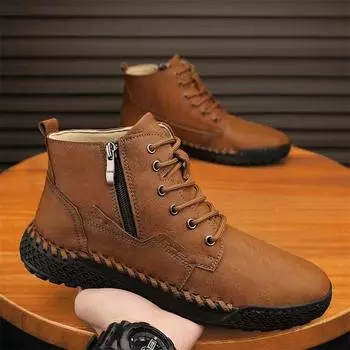 Ботинки Martin мужские с боковой молнией 2024 года, новые кожаные спортивные ботинки для активного отдыха, высокие ботинки для мужчин, кожаные туфли большого размера 38 чёрный