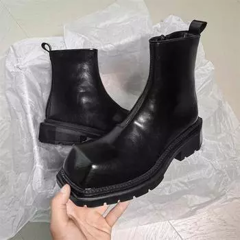 Ботинки Martin мужские с большой головой в стиле ретро, толстая подошва, увеличивающая высоту, на молнии, высокие ботинки в стиле локомотива 3301-D 38 чёрный