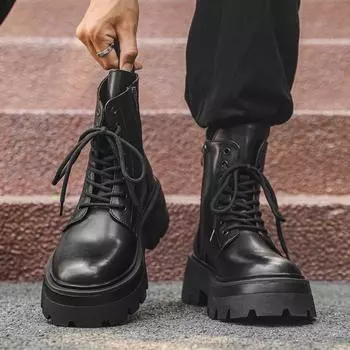 Ботинки Martin мужские, с толстой подошвой, с высоким голенищем, в британском стиле, с высоким голенищем, кожаные, короткие, с боковой молнией, мужские, 3318-J 38 чёрный