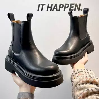 Ботинки Martin мужские с толстой подошвой, увеличивающие рост изнутри, флисовые, с рукавами в британском стиле, короткие ботинки Chelsea 5015-A 38