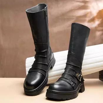 Ботинки Martin Мужские сапоги для верховой езды Длинные кожаные сапоги на толстой подошве, увеличивающие рост Мужские высокие ботинки челси выше колена 38 коричневый