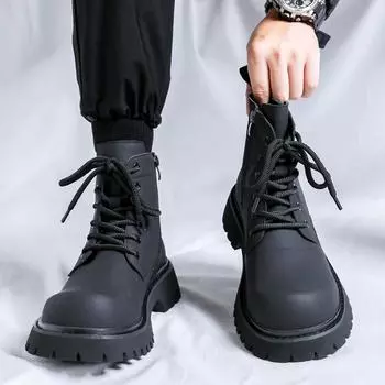 Ботинки Martin мужские, средней высоты, с большой головкой, в британском стиле, с толстой подошвой, повседневные, увеличивающие рост, рабочие ботинки 32059-R 38 чёрный