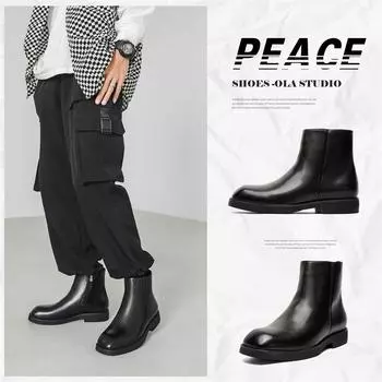 Ботинки Martin мужские в британском стиле, модные, деловые, повседневные, высокие кожаные туфли, мужские ботинки челси на молнии 89758-J 38 чёрный