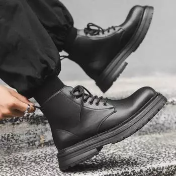 Ботинки Martin мужские в британском стиле, новые высокие кожаные туфли для поездок на работу, ботинки на платформе 22711-J 38 чёрный