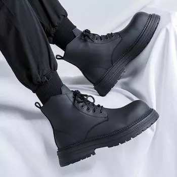 Ботинки Martin мужские в британском стиле, новые высокие кожаные туфли для поездок на работу, на платформе, средней высоты, 2276-R 38 чёрный