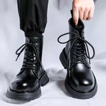 Ботинки Martin мужские в британском стиле с высоким берцем, зимние бархатные кожаные туфли средней высоты, ботинки Chelsea Tooling 22712-R 38 чёрный