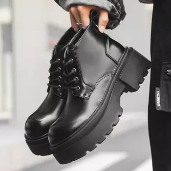 Ботинки Martin мужские в британском стиле Spring Locomotive Tooling Chelsea Boots Breathable Heightening Mid Top Leather Shoes Tide 22318-J 38 чёрный