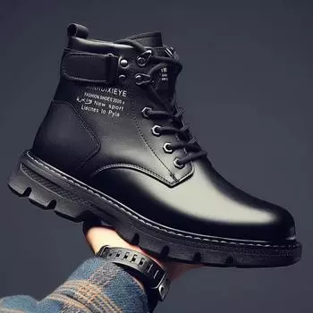 Ботинки Martin мужские весна 2025 новые высокие черные кожаные ботинки в британском стиле для мотоциклистов повседневная кожаная обувь весна и осень 39 чёрный