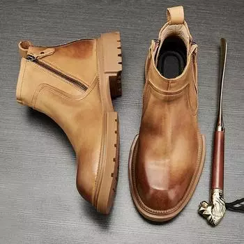 Ботинки Martin мужские высокие ботинки в британском стиле, модная обувь, кожаные ботинки средней высоты, мужские зимние ботинки из бархатной кожи 38 чёрный