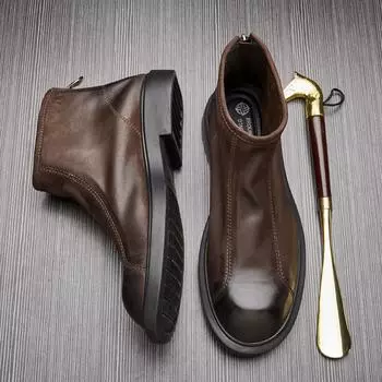 Ботинки Martin мужские высокие кожаные британские ретро-ботинки челси из мягкой кожи с круглым носком зимние повседневные ботинки из коровьей кожи для мужчин 38