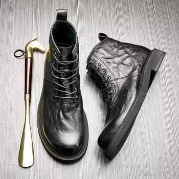 Ботинки Martin мужские высокие в британском стиле кожаные туфли среднего размера мужские ботинки черные рабочие ботинки 38 чёрный