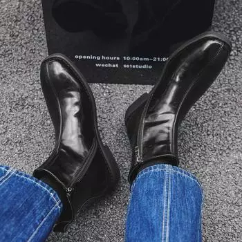 Ботинки Martin мужские зимние бархатные на молнии кожаные туфли в британском стиле мужские ботинки челси мужские ботинки в стиле ретро 89757-J 38 чёрный